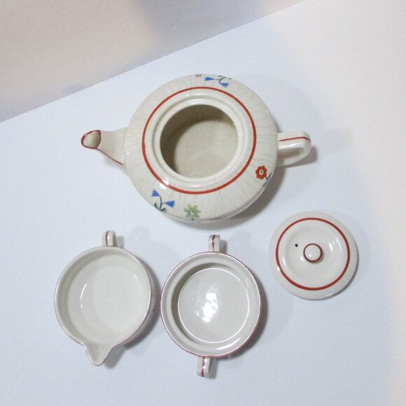 vtg MCM flower design teapot creamer sugar all in one Jubilee tea set Japan - Picture 6 of 8